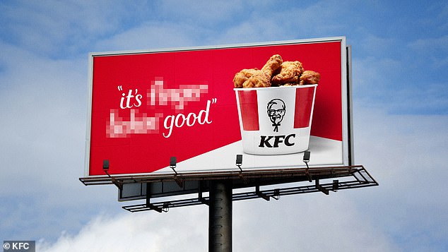 The KFC sign has blurred the words 'finger lickin' from the sign in a move to make their strapline COVID-friendly.
